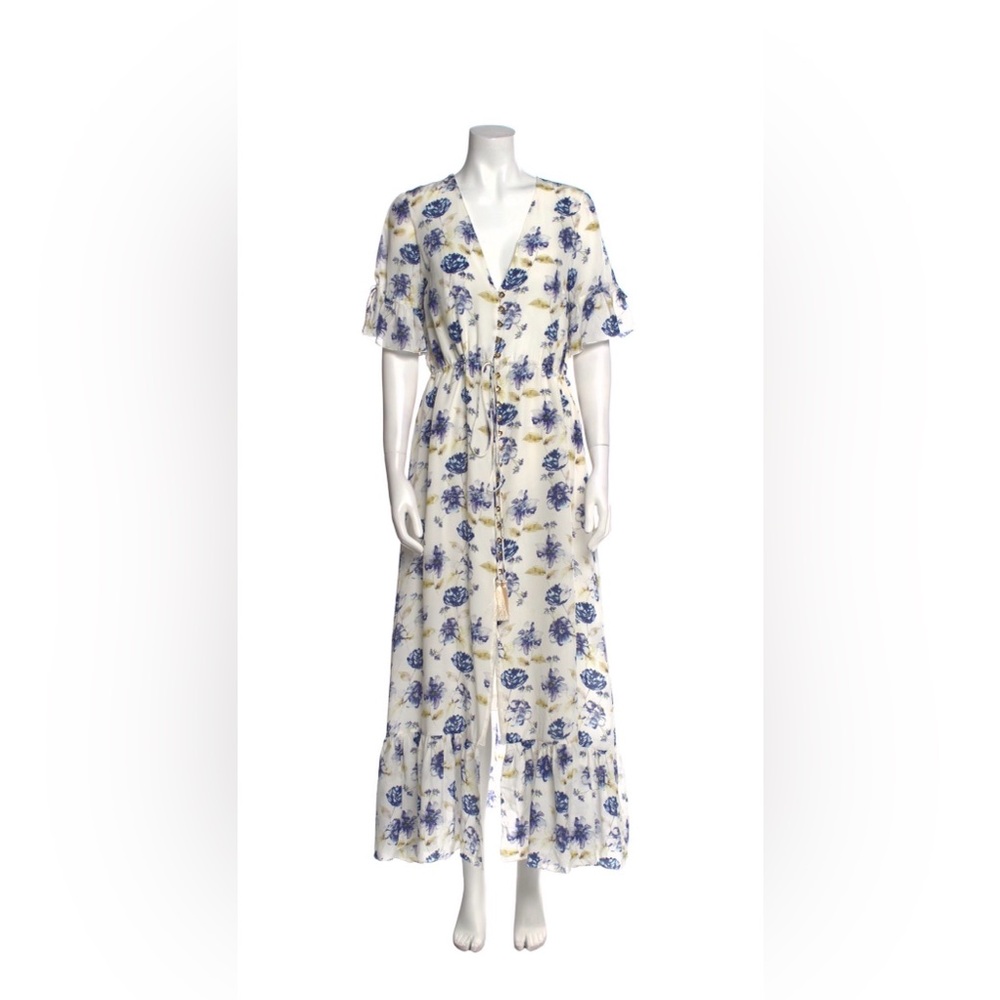 Athena Procopiou Maxi long midi dress white floral  bohemian 100% silk  Sz2 XS-S
